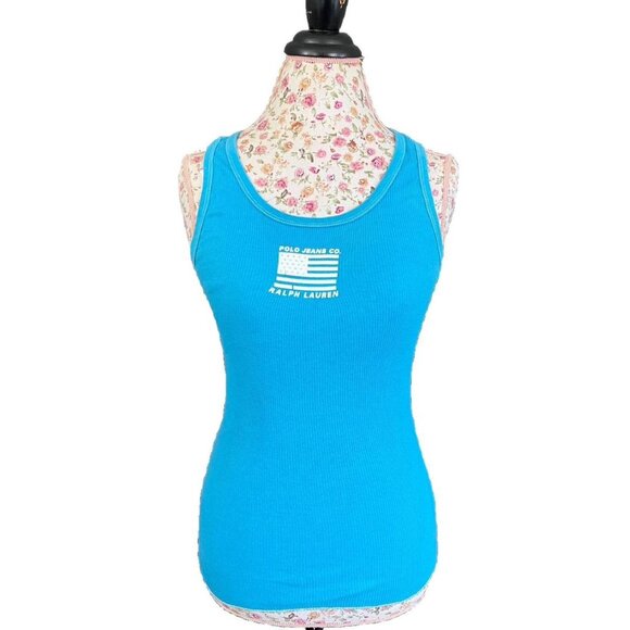 Vintage y2k polo blue tank top rhinestones size medium but can fit a small - Picture 1 of 4